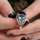 Silver Plated Oval Cut Sea Gems Crystal Wedding Ring Bridal Engagement Ring