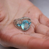 Silver Plated Oval Cut Sea Gems Crystal Wedding Ring Bridal Engagement Ring