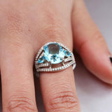 Silver Plated Oval Cut Sea Gems Crystal Wedding Ring Bridal Engagement Ring