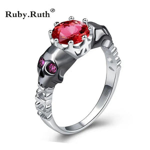 Red Crystal Skull Ring for Women and Men