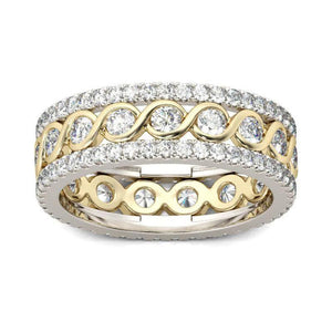 CZ Ring 3 Rows Hollow Wedding Jewelry Men Women