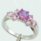 Pink Fire Opal Stone Silver Plated Rings Size 6 7 8 9 10
