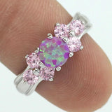 Pink Fire Opal Stone Silver Plated Rings Size 6 7 8 9 10