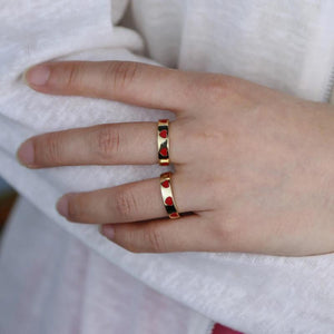 Red Enamel Heart Band Engagement Rings Plated Wedding Jewelry