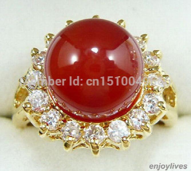 Red Stone Yellow Crystal Ring Size 6.7.8.9