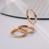 Rose Stainless Steel Ring For Women Minimalist Woman Rings With Rhinestone