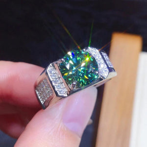 Round Green Zircon Men's Wedding Ring 2.0ct Gems Engagement Anniversary