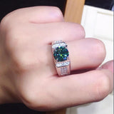 Round Green Zircon Men's Wedding Ring 2.0ct Gems Engagement Anniversary