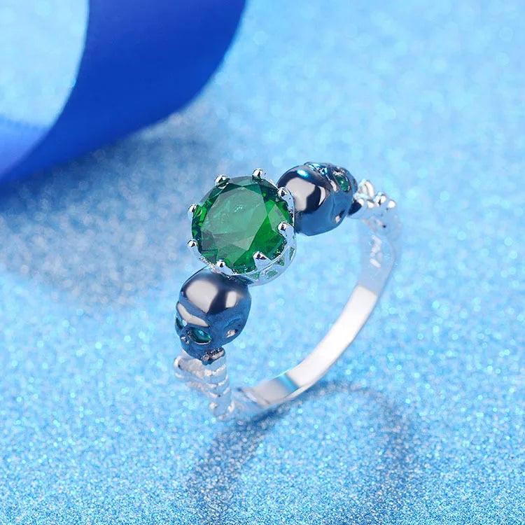 Women's Skull Ring Red Zircon Wedding Ring