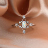 Vintage Crystal Wedding Ring Fire Opal Stone Silver Engagement Ring