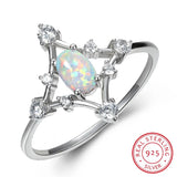 Vintage Crystal Wedding Ring Fire Opal Stone Silver Engagement Ring