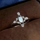 Vintage Crystal Wedding Ring Fire Opal Stone Silver Engagement Ring