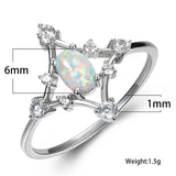Vintage Crystal Wedding Ring Fire Opal Stone Silver Engagement Ring