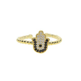 Evil Eye Hamsa Finger Open Ring Cubic Zircon Silver Plated Jewelry Women