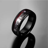 8mm Wide Tungsten Triple Spiral Inlay Ring+Red Guitar String T229R