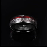 8mm Wide Tungsten Triple Spiral Inlay Ring+Red Guitar String T229R