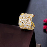 CZ Plated Big Open Cuff Adjustable Engagement Party Ring for Wedding Women