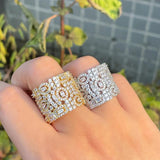 CZ Plated Big Open Cuff Adjustable Engagement Party Ring for Wedding Women