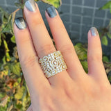CZ Plated Big Open Cuff Adjustable Engagement Party Ring for Wedding Women