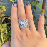 CZ Plated Big Open Cuff Adjustable Engagement Party Ring for Wedding Women