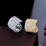 CZ Plated Big Open Cuff Adjustable Engagement Party Ring for Wedding Women