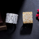 CZ Plated Big Open Cuff Adjustable Engagement Party Ring for Wedding Women