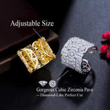 CZ Plated Big Open Cuff Adjustable Engagement Party Ring for Wedding Women