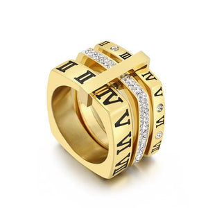 Square Roman Numeral Rings Stainless Steel Rhinestone Wedding Band