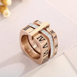 Square Roman Numeral Rings Stainless Steel Rhinestone Wedding Band