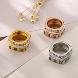 Square Roman Numeral Rings Stainless Steel Rhinestone Wedding Band
