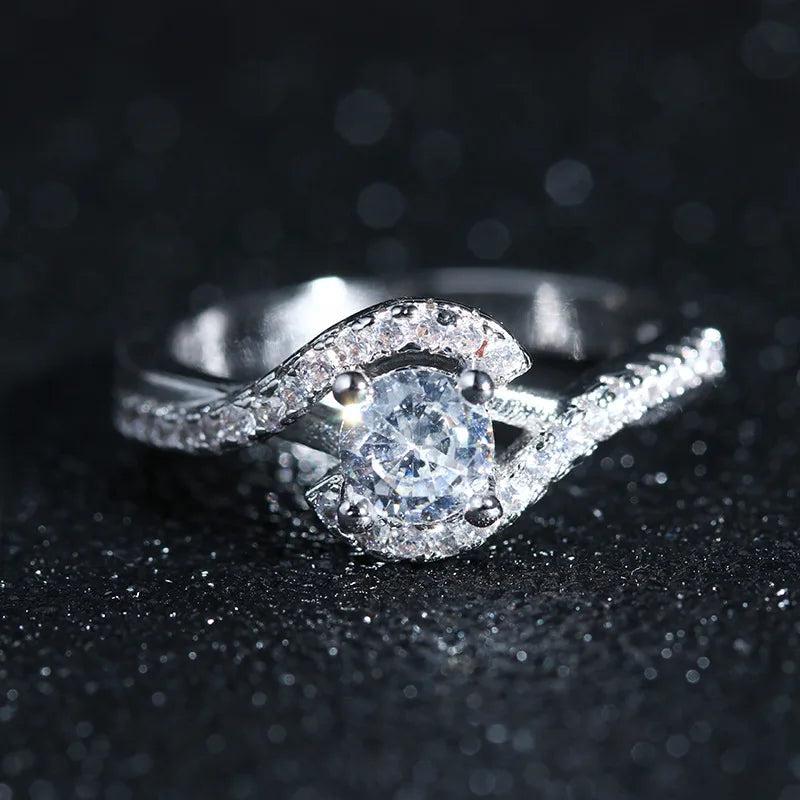 Vintage CZ Silver Circling Rings Wedding Engagement Bague for Lady
