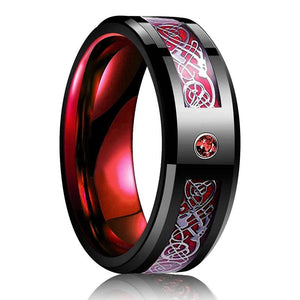 8MM Tungsten Celtic Dragon Ring Purple Zircon Punk Men Stainless Steel