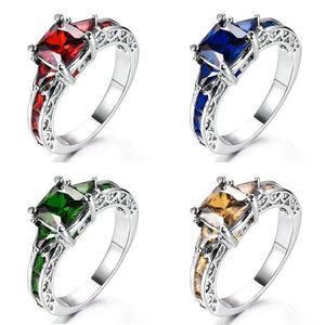 Huitan Princess Cut CZ Wedding Rings for Women Anniversary Gift