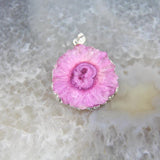 Irregular Oval Sun Flower Druzy Geode Agate Silvery Pendant