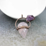 Vintage Natural Stone Healing Rose Crystals Pendant Necklace
