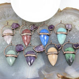 Vintage Natural Stone Healing Rose Crystals Pendant Necklace