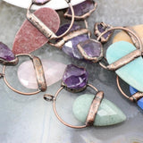 Vintage Natural Stone Healing Rose Crystals Pendant Necklace