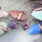 Vintage Natural Stone Healing Rose Crystals Pendant Necklace