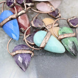 Vintage Natural Stone Healing Rose Crystals Pendant Necklace