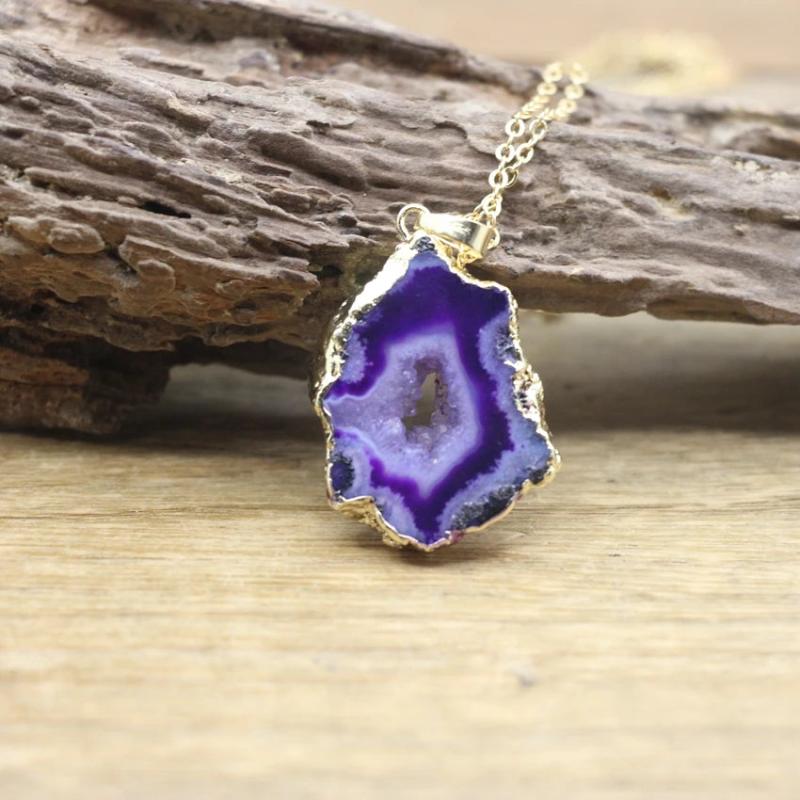 Boho Agates Druzy Geode Pendants Necklaces QC3073