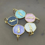 5pcs Plated Sea Horse Pendant Pink Purple Drop Oil Making Necklace