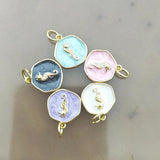 5pcs Plated Sea Horse Pendant Pink Purple Drop Oil Making Necklace