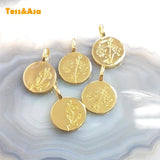 5pcs Simple Round Tree Flower Pendant Plated Plant Pattern Charms for Necklace