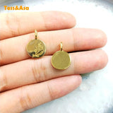 5pcs Simple Round Tree Flower Pendant Plated Plant Pattern Charms for Necklace
