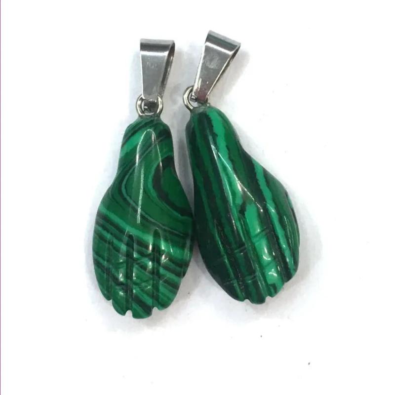 Silver Plated Hand Shape Pendant Malachite Stone Jewelry