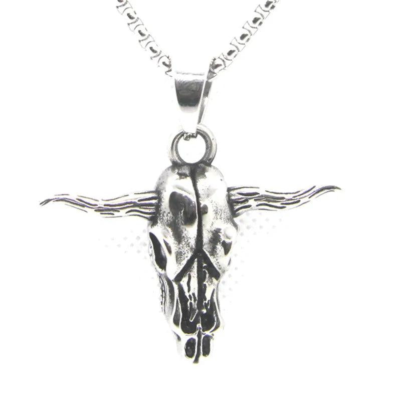Animal Head Bull Pendant Punk Style Necklace With Chain