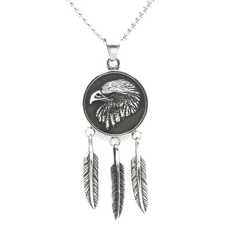 Stainless Steel Eagle Feather Pendant Necklace