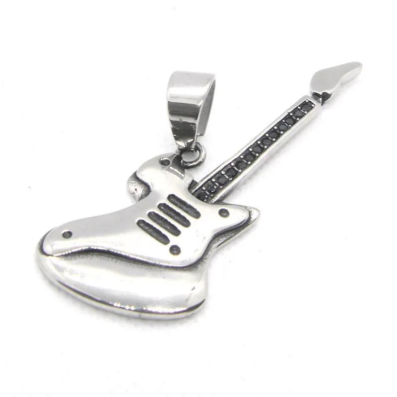 Rock Roll Style Guitar Pendant Stainless Steel Jewelry Punk Pendant
