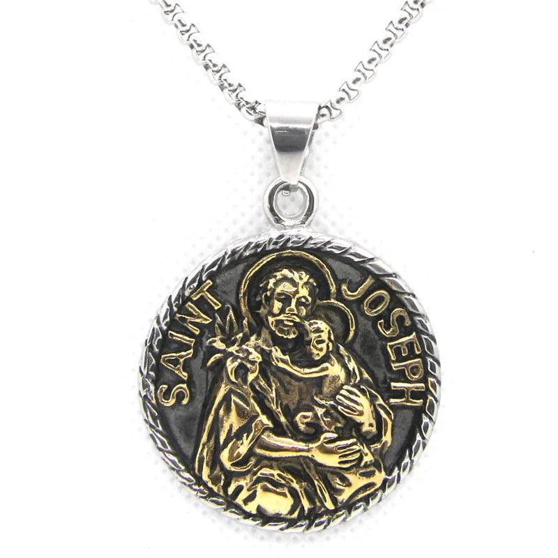 Golden Silver SAINT JOSEPH Pendant 316L Stainless Steel Band Party Saint Pendant