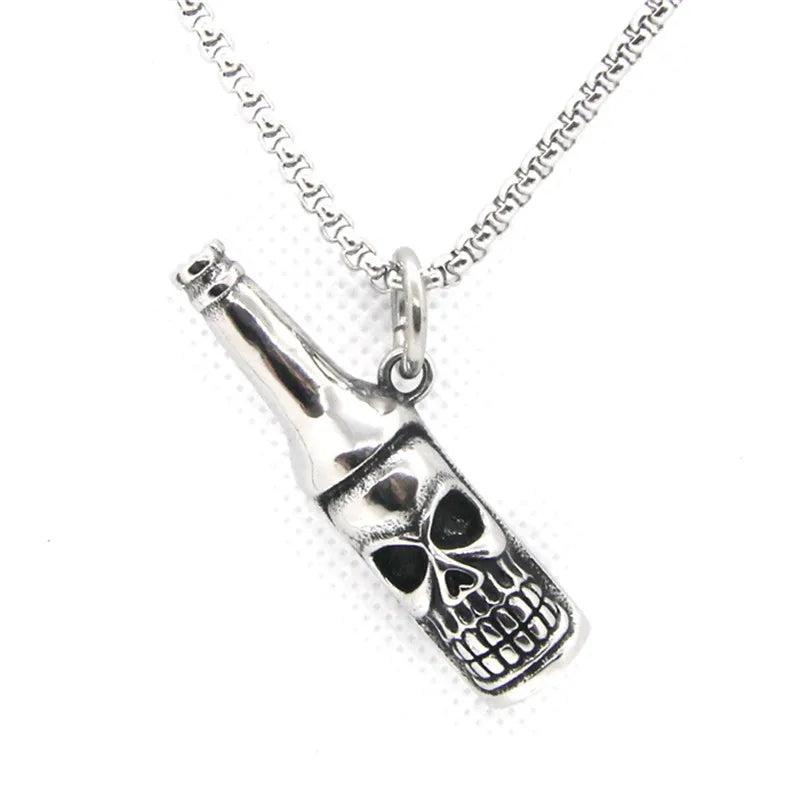 Hot Beer Bottle Skull Pendant 316L Stainless Steel Jewelry Band PARTY